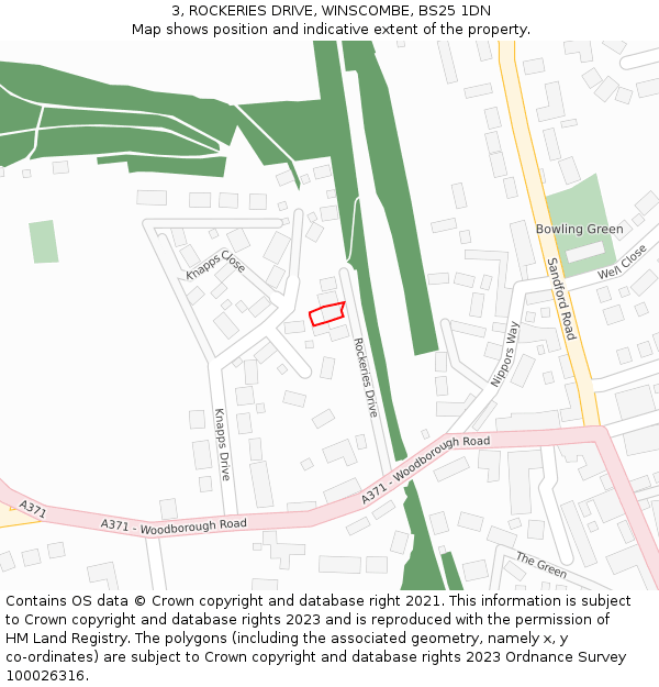 3, ROCKERIES DRIVE, WINSCOMBE, BS25 1DN: Location map and indicative extent of plot