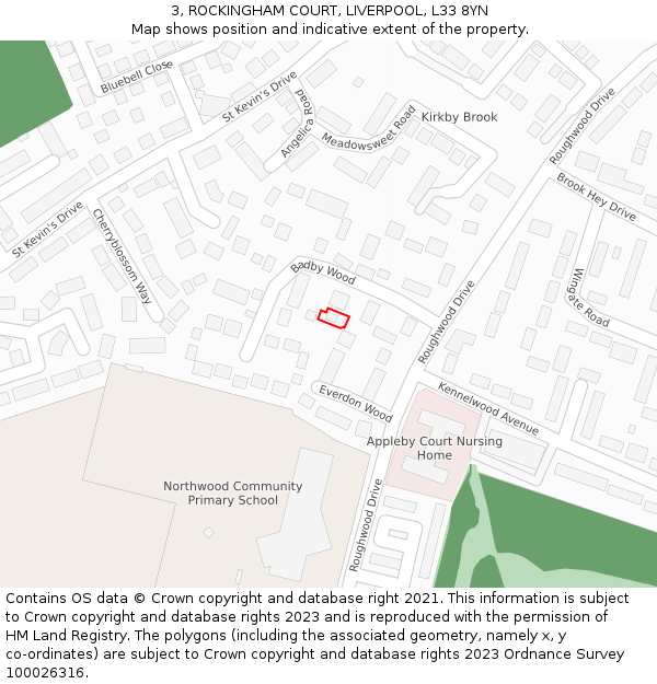 3, ROCKINGHAM COURT, LIVERPOOL, L33 8YN: Location map and indicative extent of plot