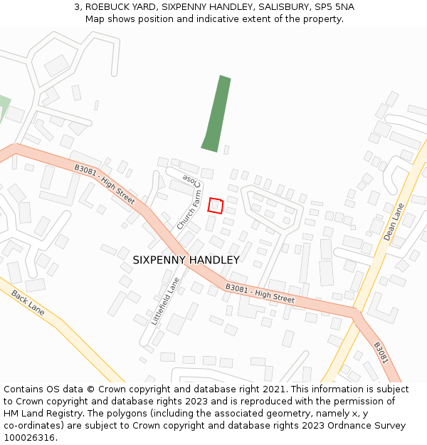 3, ROEBUCK YARD, SIXPENNY HANDLEY, SALISBURY, SP5 5NA: Location map and indicative extent of plot