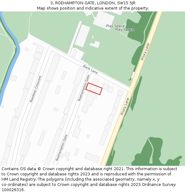 3, ROEHAMPTON GATE, LONDON, SW15 5JR: Location map and indicative extent of plot
