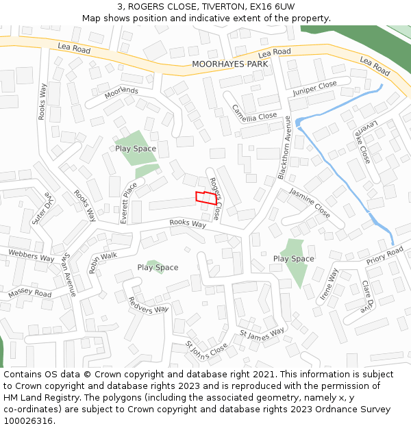 3, ROGERS CLOSE, TIVERTON, EX16 6UW: Location map and indicative extent of plot