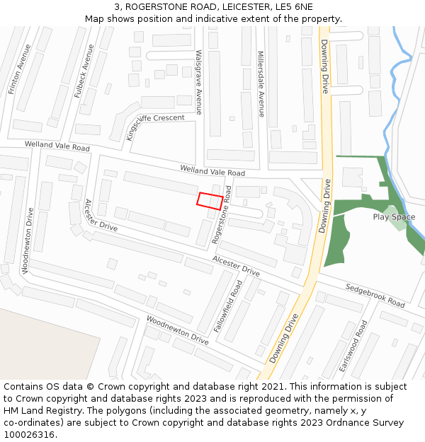 3, ROGERSTONE ROAD, LEICESTER, LE5 6NE: Location map and indicative extent of plot