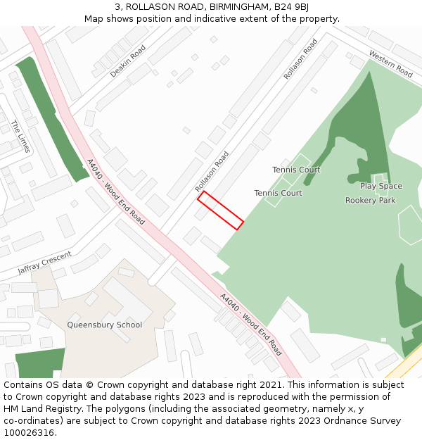 3, ROLLASON ROAD, BIRMINGHAM, B24 9BJ: Location map and indicative extent of plot