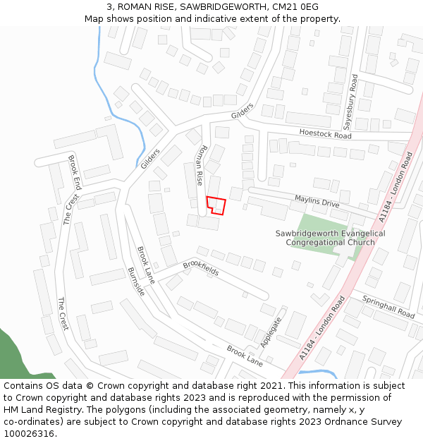 3, ROMAN RISE, SAWBRIDGEWORTH, CM21 0EG: Location map and indicative extent of plot