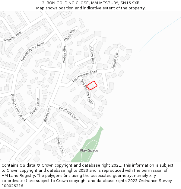 3, RON GOLDING CLOSE, MALMESBURY, SN16 9XR: Location map and indicative extent of plot