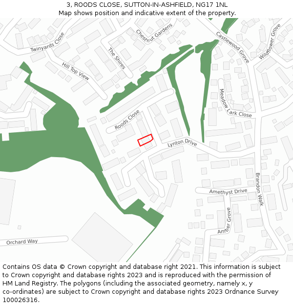 3, ROODS CLOSE, SUTTON-IN-ASHFIELD, NG17 1NL: Location map and indicative extent of plot