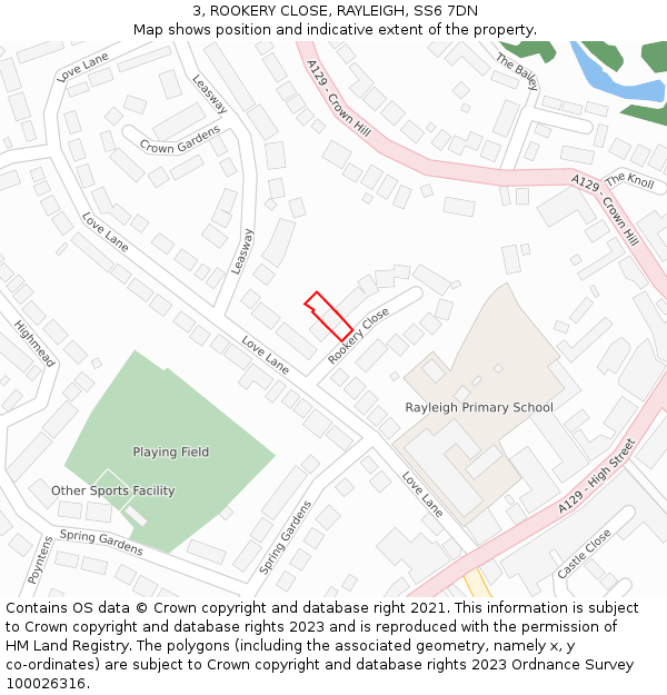 3, ROOKERY CLOSE, RAYLEIGH, SS6 7DN: Location map and indicative extent of plot