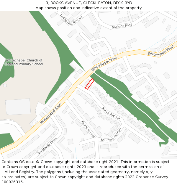 3, ROOKS AVENUE, CLECKHEATON, BD19 3YD: Location map and indicative extent of plot