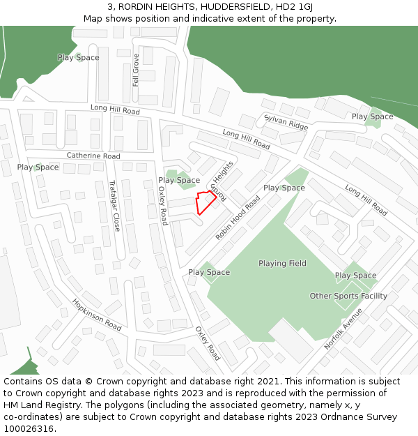 3, RORDIN HEIGHTS, HUDDERSFIELD, HD2 1GJ: Location map and indicative extent of plot