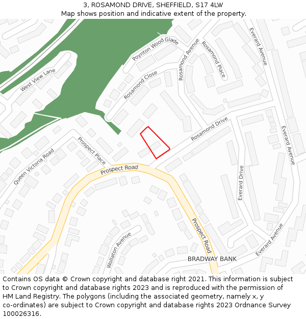 3, ROSAMOND DRIVE, SHEFFIELD, S17 4LW: Location map and indicative extent of plot