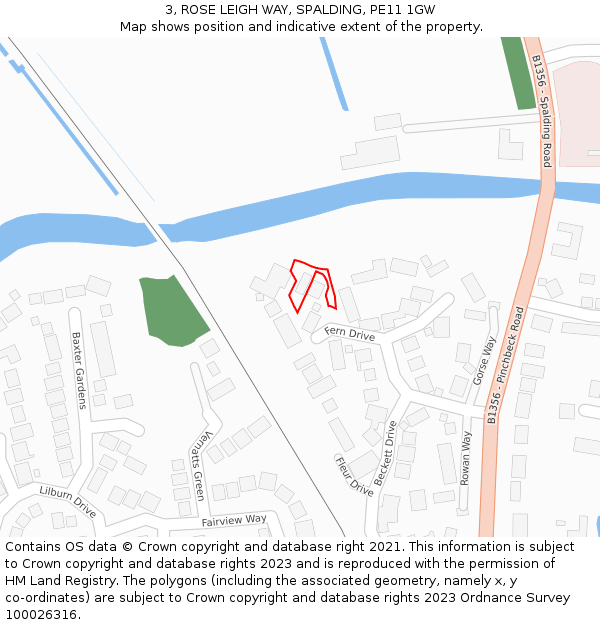 3, ROSE LEIGH WAY, SPALDING, PE11 1GW: Location map and indicative extent of plot