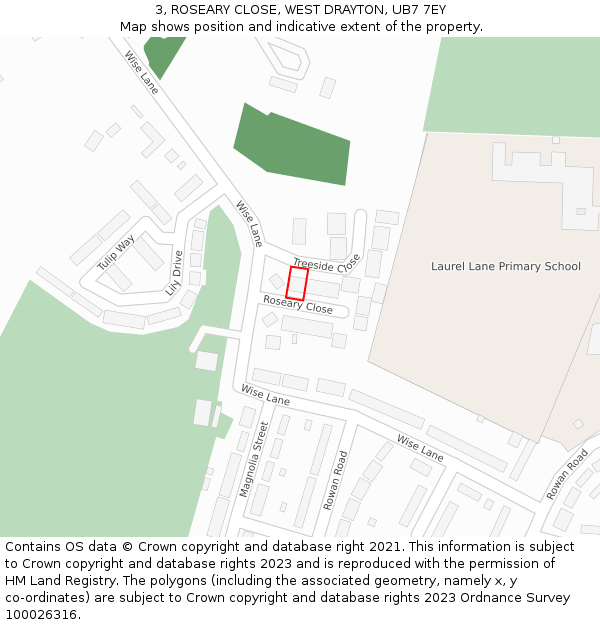 3, ROSEARY CLOSE, WEST DRAYTON, UB7 7EY: Location map and indicative extent of plot