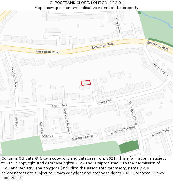 3, ROSEBANK CLOSE, LONDON, N12 9LJ: Location map and indicative extent of plot