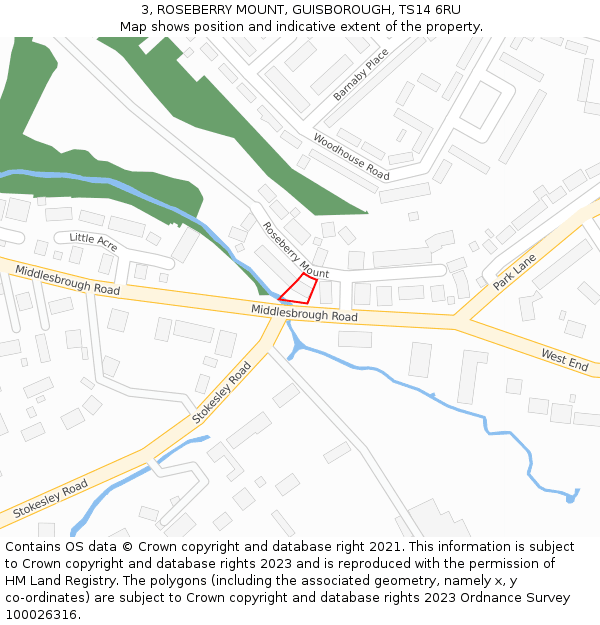 3, ROSEBERRY MOUNT, GUISBOROUGH, TS14 6RU: Location map and indicative extent of plot