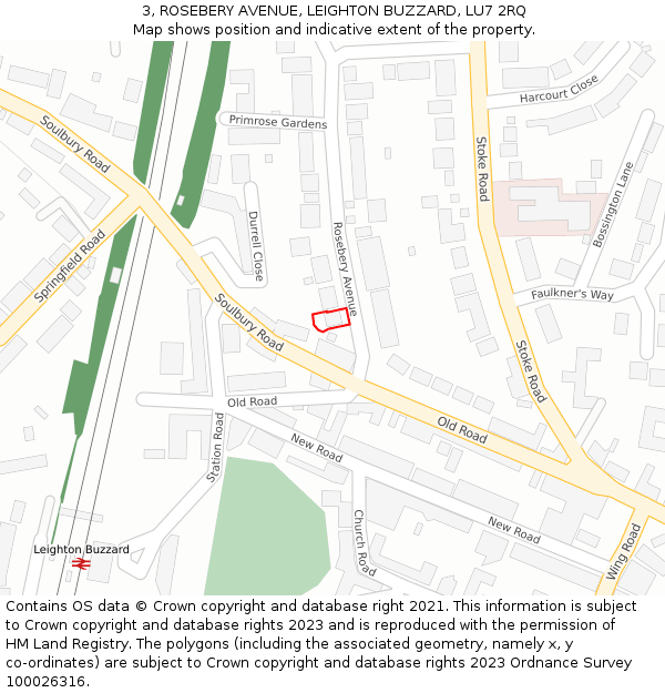 3, ROSEBERY AVENUE, LEIGHTON BUZZARD, LU7 2RQ: Location map and indicative extent of plot