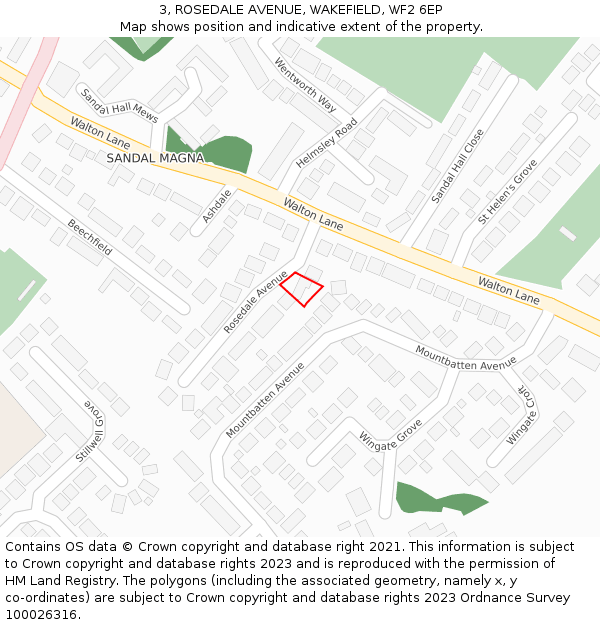 3, ROSEDALE AVENUE, WAKEFIELD, WF2 6EP: Location map and indicative extent of plot