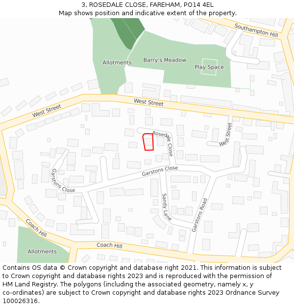 3, ROSEDALE CLOSE, FAREHAM, PO14 4EL: Location map and indicative extent of plot