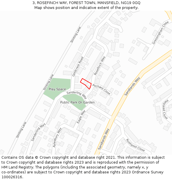 3, ROSEFINCH WAY, FOREST TOWN, MANSFIELD, NG19 0GQ: Location map and indicative extent of plot