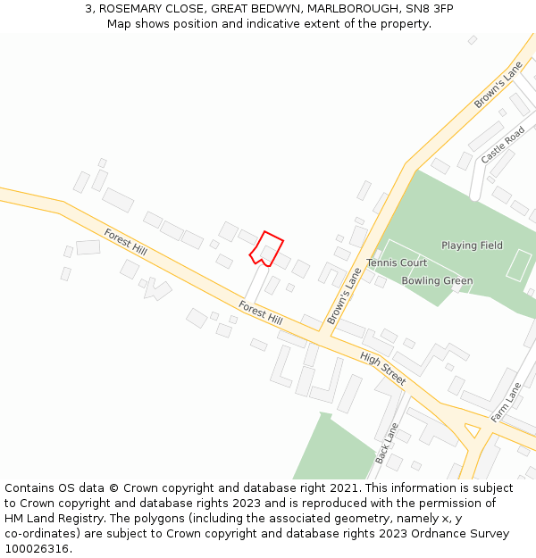 3, ROSEMARY CLOSE, GREAT BEDWYN, MARLBOROUGH, SN8 3FP: Location map and indicative extent of plot