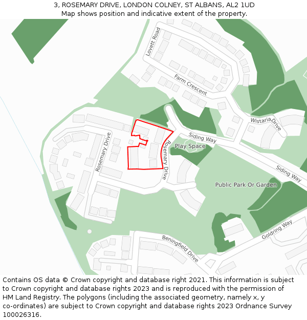 3, ROSEMARY DRIVE, LONDON COLNEY, ST ALBANS, AL2 1UD: Location map and indicative extent of plot