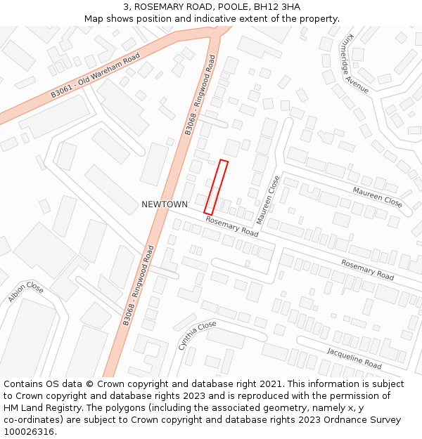 3, ROSEMARY ROAD, POOLE, BH12 3HA: Location map and indicative extent of plot