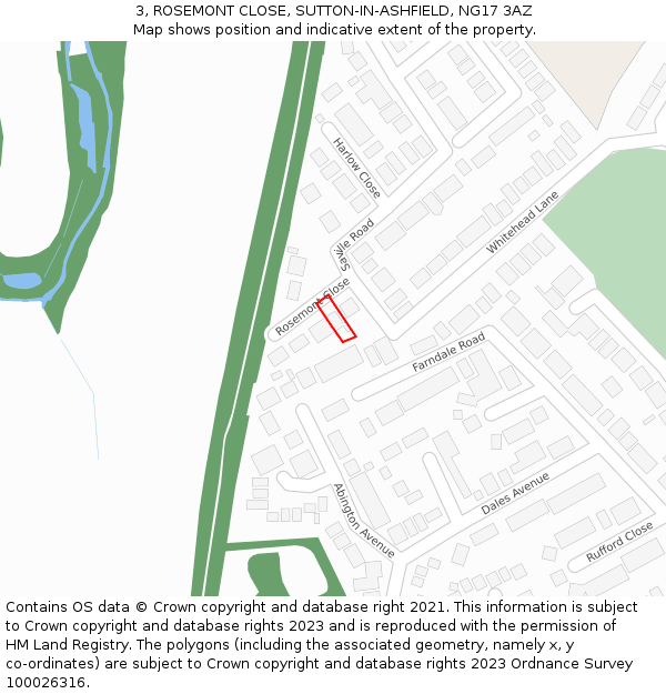 3, ROSEMONT CLOSE, SUTTON-IN-ASHFIELD, NG17 3AZ: Location map and indicative extent of plot