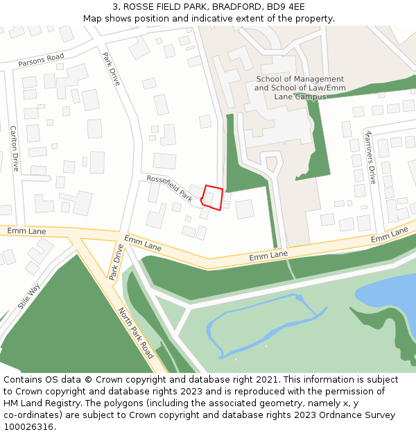 3, ROSSE FIELD PARK, BRADFORD, BD9 4EE: Location map and indicative extent of plot