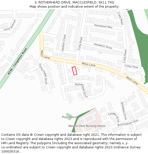 3, ROTHERHEAD DRIVE, MACCLESFIELD, SK11 7XQ: Location map and indicative extent of plot