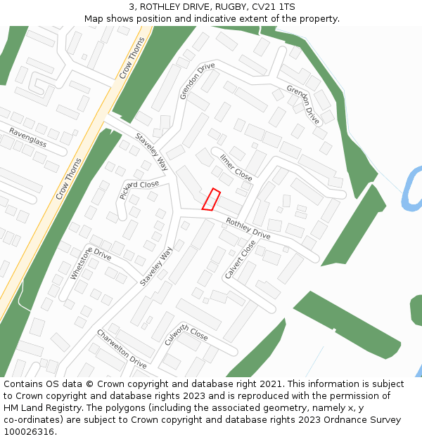 3, ROTHLEY DRIVE, RUGBY, CV21 1TS: Location map and indicative extent of plot