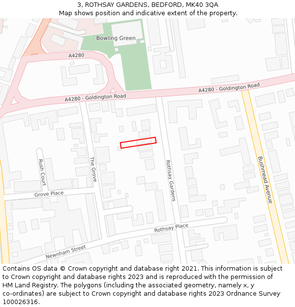 3, ROTHSAY GARDENS, BEDFORD, MK40 3QA: Location map and indicative extent of plot