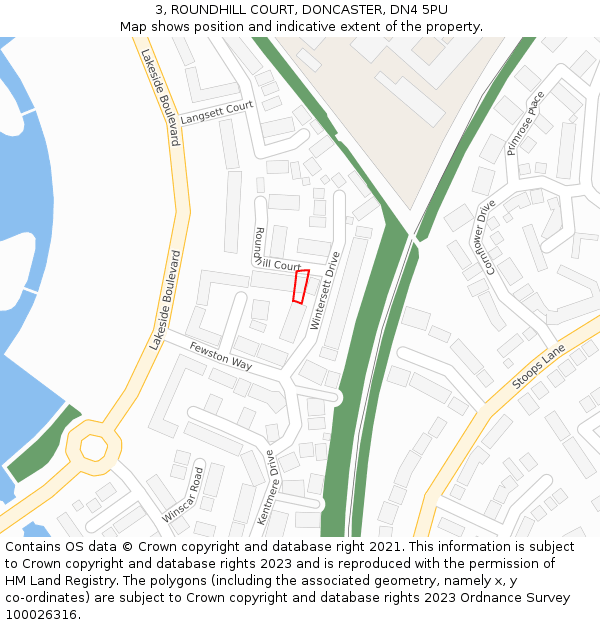 3, ROUNDHILL COURT, DONCASTER, DN4 5PU: Location map and indicative extent of plot