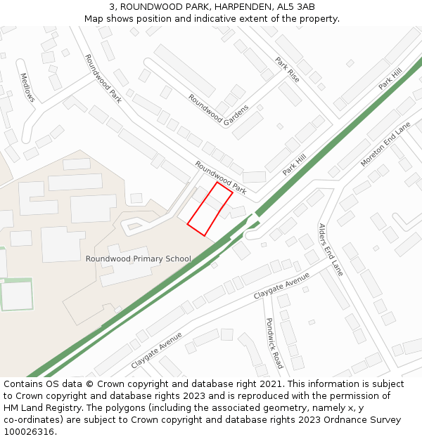 3, ROUNDWOOD PARK, HARPENDEN, AL5 3AB: Location map and indicative extent of plot