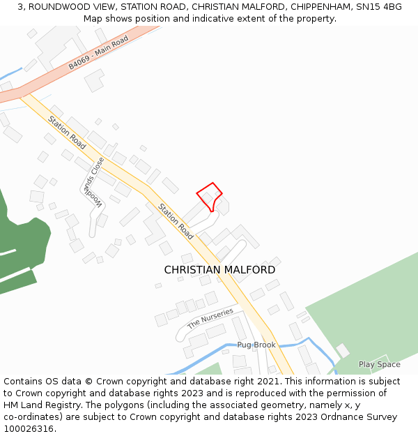 3, ROUNDWOOD VIEW, STATION ROAD, CHRISTIAN MALFORD, CHIPPENHAM, SN15 4BG: Location map and indicative extent of plot