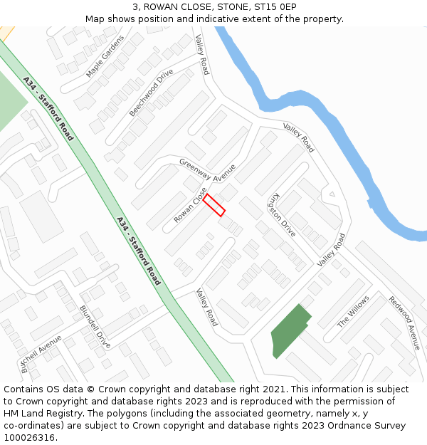 3, ROWAN CLOSE, STONE, ST15 0EP: Location map and indicative extent of plot