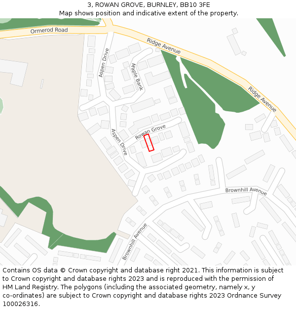 3, ROWAN GROVE, BURNLEY, BB10 3FE: Location map and indicative extent of plot