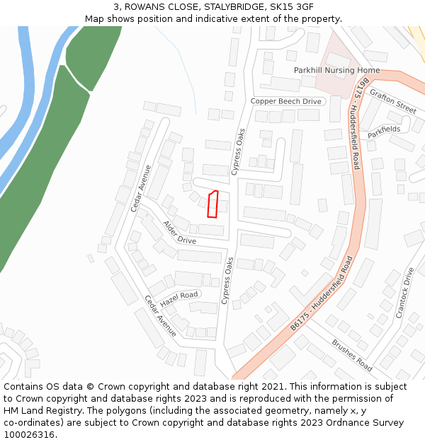 3, ROWANS CLOSE, STALYBRIDGE, SK15 3GF: Location map and indicative extent of plot