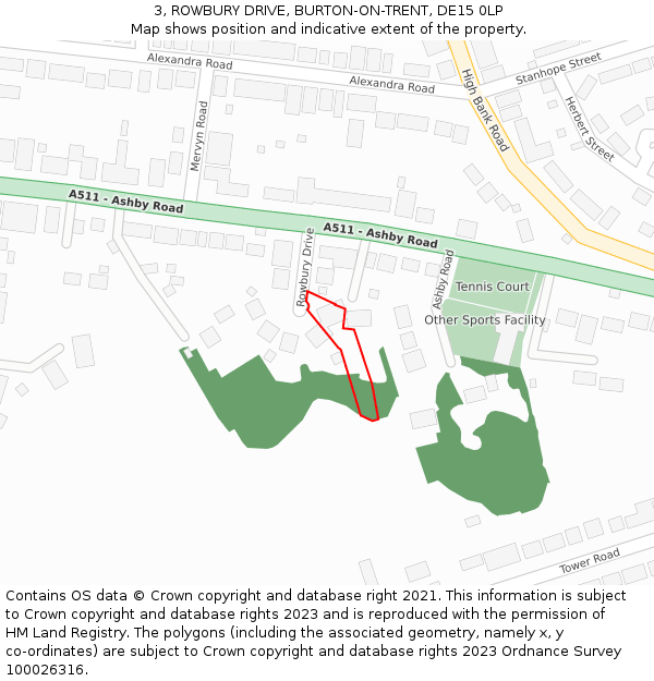 3, ROWBURY DRIVE, BURTON-ON-TRENT, DE15 0LP: Location map and indicative extent of plot