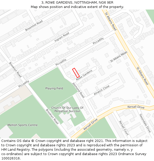 3, ROWE GARDENS, NOTTINGHAM, NG6 9ER: Location map and indicative extent of plot