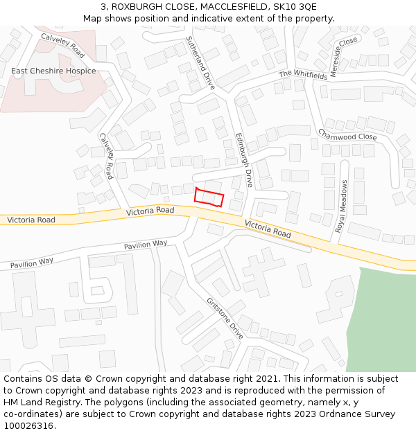 3, ROXBURGH CLOSE, MACCLESFIELD, SK10 3QE: Location map and indicative extent of plot