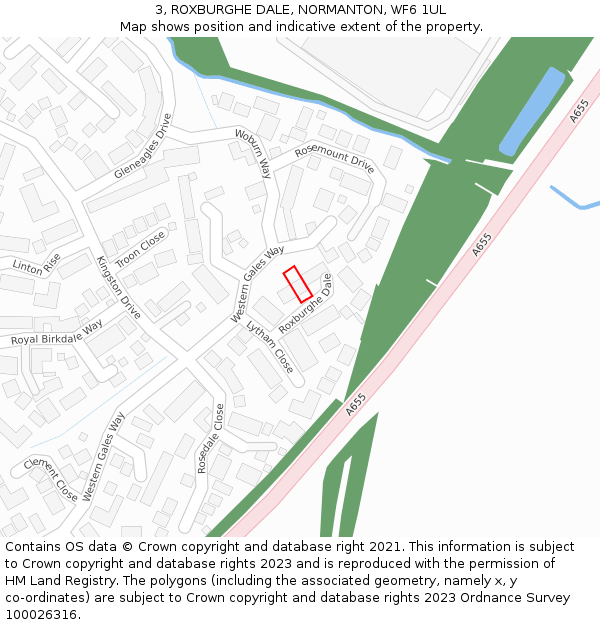 3, ROXBURGHE DALE, NORMANTON, WF6 1UL: Location map and indicative extent of plot