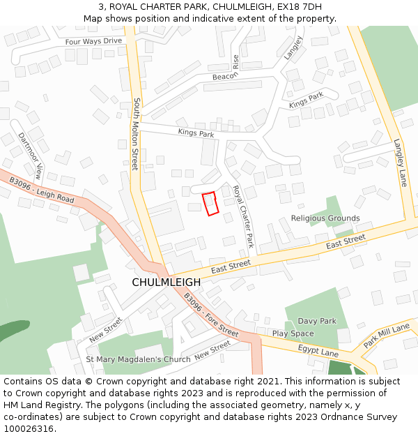 3, ROYAL CHARTER PARK, CHULMLEIGH, EX18 7DH: Location map and indicative extent of plot