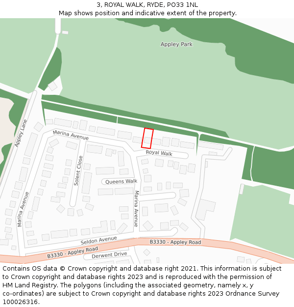 3, ROYAL WALK, RYDE, PO33 1NL: Location map and indicative extent of plot