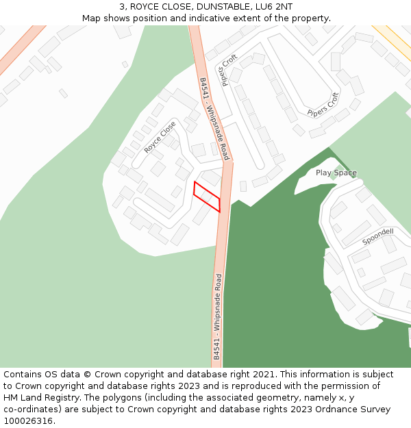 3, ROYCE CLOSE, DUNSTABLE, LU6 2NT: Location map and indicative extent of plot