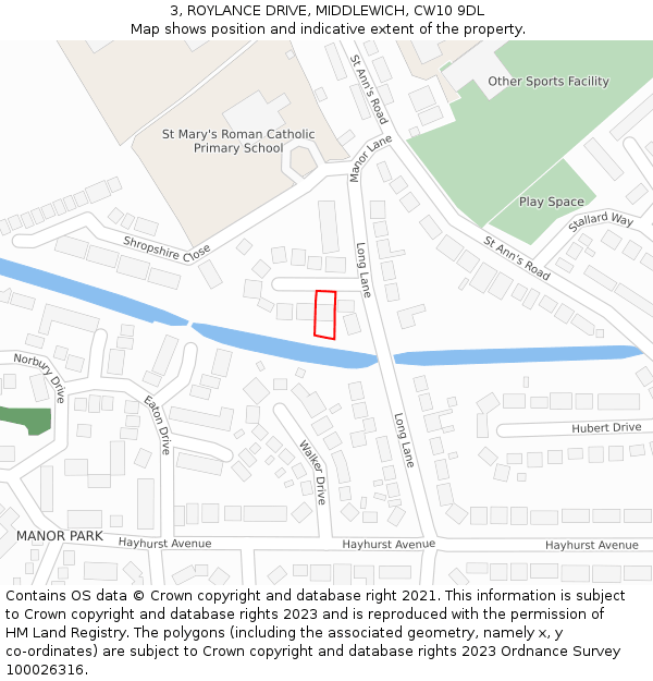 3, ROYLANCE DRIVE, MIDDLEWICH, CW10 9DL: Location map and indicative extent of plot