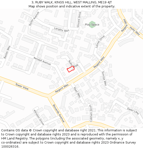 3, RUBY WALK, KINGS HILL, WEST MALLING, ME19 4JT: Location map and indicative extent of plot