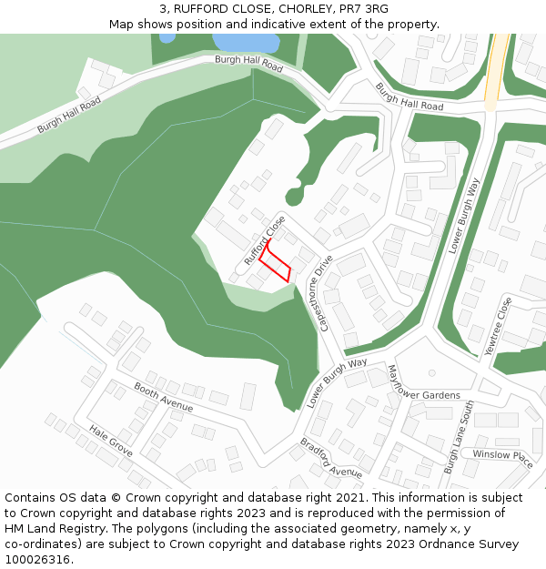 3, RUFFORD CLOSE, CHORLEY, PR7 3RG: Location map and indicative extent of plot