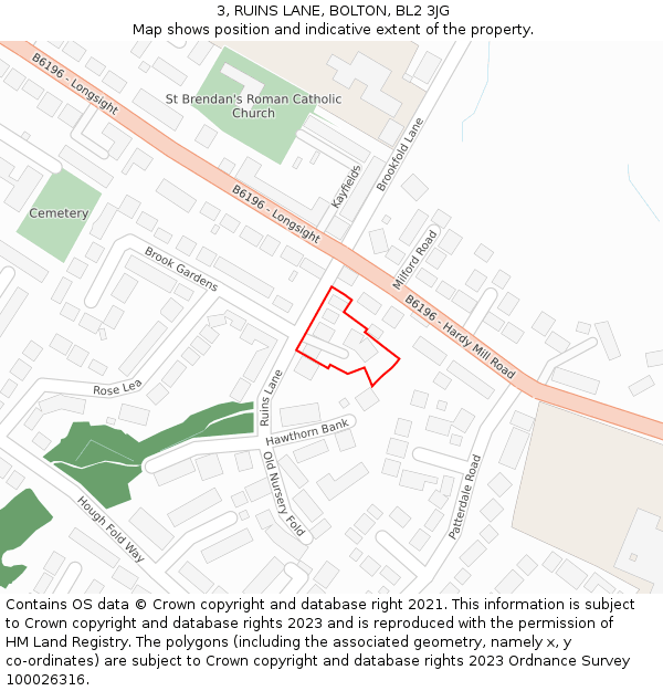 3, RUINS LANE, BOLTON, BL2 3JG: Location map and indicative extent of plot
