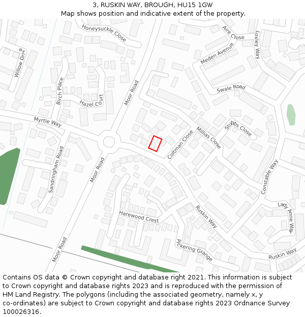 3, RUSKIN WAY, BROUGH, HU15 1GW: Location map and indicative extent of plot