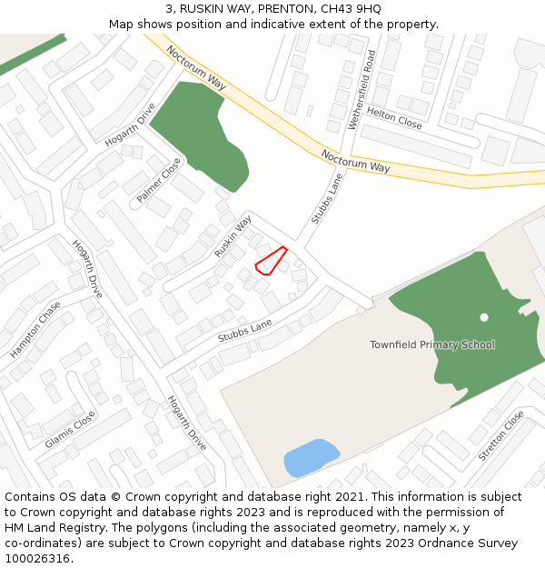 3, RUSKIN WAY, PRENTON, CH43 9HQ: Location map and indicative extent of plot