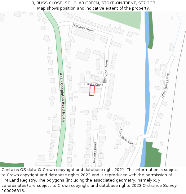 3, RUSS CLOSE, SCHOLAR GREEN, STOKE-ON-TRENT, ST7 3GB: Location map and indicative extent of plot